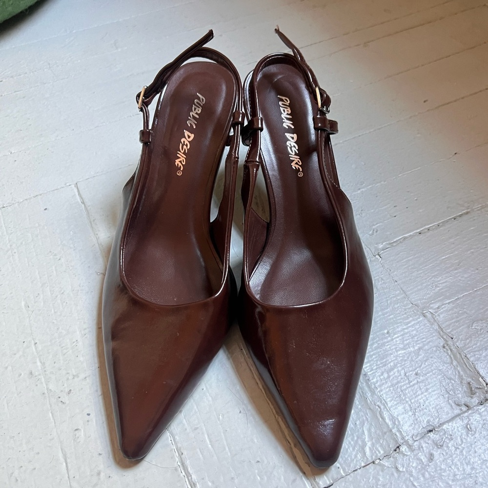 Chocolate Brown Slingback Kitten Heels